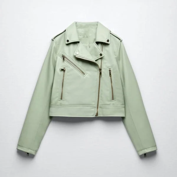 Green Women's Lambskin Riding Leather Biker Jacket Satin Jacket Silk Jacket Chiffon Jacket Green Women's Lambskin Riding Leather Biker Jacket Satin Jacket Silk Jacket Chiffon Jacket