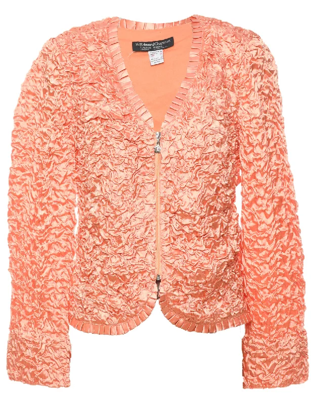 Peach Metallic Zip-Front Ruffle Trim Evening Jacket - M Knit Jacket Woven Jacket Fleece Jacket Peach Metallic Zip-Front Ruffle Trim Evening Jacket - M Knit Jacket Woven Jacket Fleece Jacket