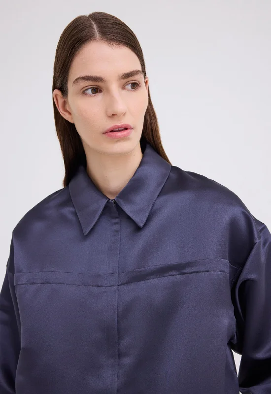 Poulson Silk Bomber Jacket - Sly Blue