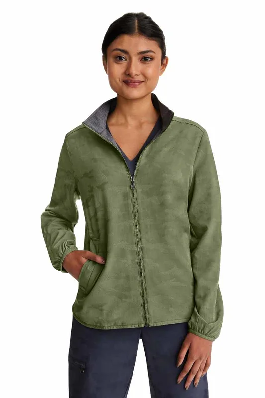 Purple Label Women's Destini Camo Scrub Jacket | Olive Zip Front Button Front Snap Front Purple Label Women's Destini Camo Scrub Jacket | Olive Zip Front Button Front Snap Front