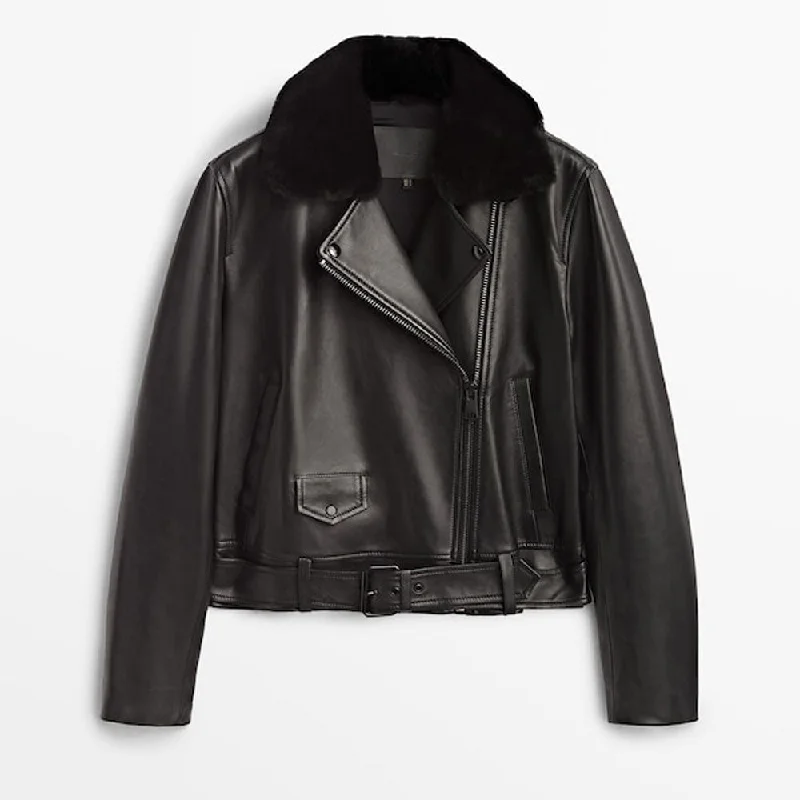 sheepskin Biker Leather Jacket Notch Collar Jacket Peter Pan Collar Jacket Cowl Neck Jacket