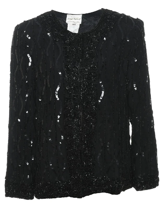 Silk Beaded Black 1980s Evening Jacket - M Mesh Jacket Canvas Jacket Denim Jacket