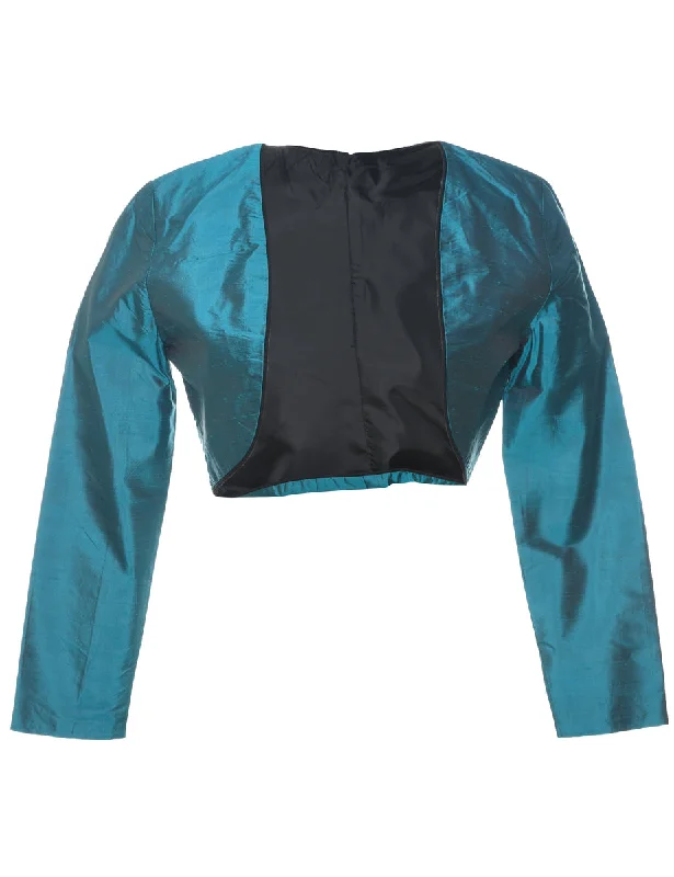 Teal Bolero Jacket - S Herringbone Jacket Checkered Jacket Solid Jacket