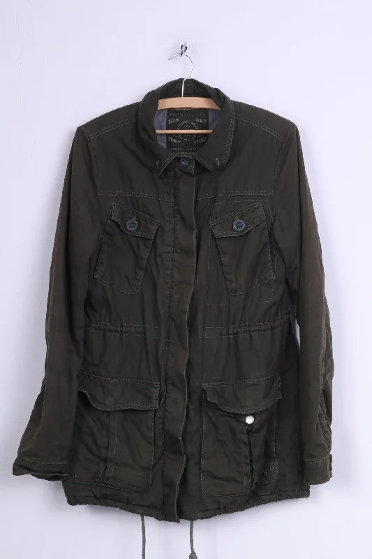 Vans Womens L Jacket Green Parka Cotton Padded Denim Fabric Leather Fabric Suede Fabric