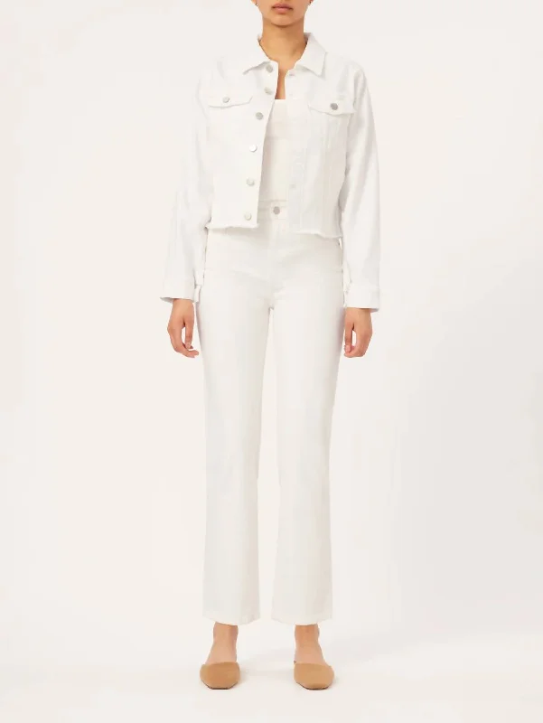 Vika Denim Jacket In White Knit Fabric Woven Fabric Fleece Fabric