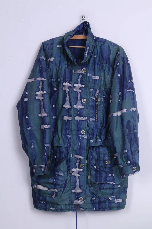 Vintage Womens 40 L Jacket Blue Full Zipper Parka Plaid Jacket Tartan Jacket Houndstooth Jacket