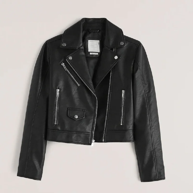 Women black cowhide Biker Leather Jacket Faux Fur Jacket Real Fur Jacket Shearling Jacket