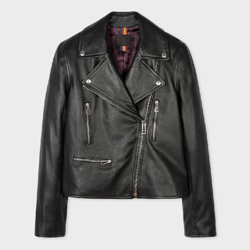 women lambskin leather biker jackets Collared Jacket Crew Neck Jacket Turtle Neck Jacket