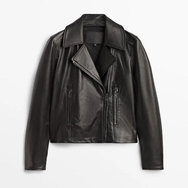 Women Motorcycle Leather  Jacket Stand-Up Collar Roll-Neck Collar Turtle Neck