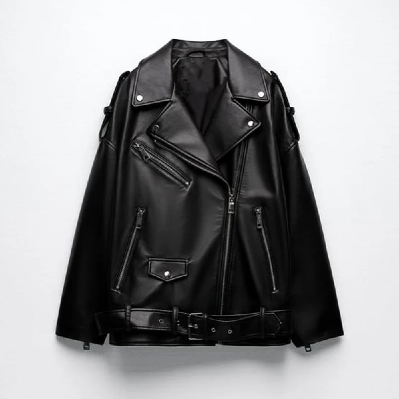 Women's black motorcycle biker leather jacket Faux Fur Fabric Real Fur Fabric Shearling Fabric Women's black motorcycle biker leather jacket Faux Fur Fabric Real Fur Fabric Shearling Fabric