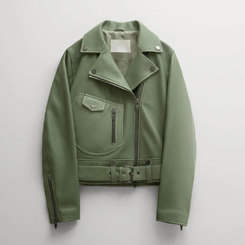 women's green Riding sheepskin leather biker jacket V-Neck Jacket Boat Neck Jacket Square Neck Jacket women's green Riding sheepskin leather biker jacket V-Neck Jacket Boat Neck Jacket Square Neck Jacket