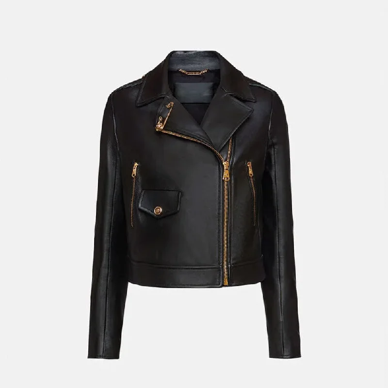 women's leather biker jacket black Anorak Shell Jacket Lightweight Jacket