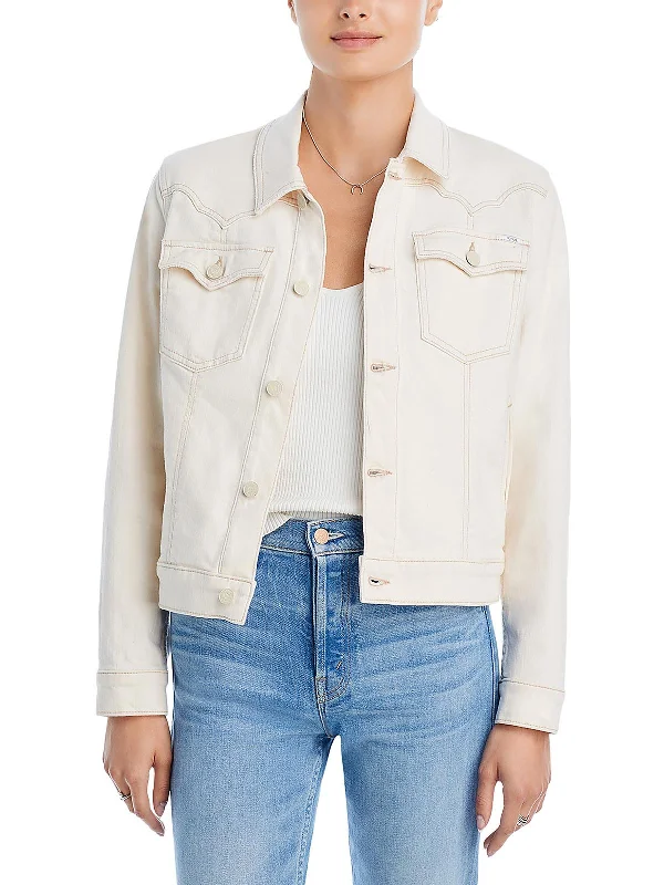 Womens Lightweight Warm Denim Jacket Zip Front Button Front Snap Front