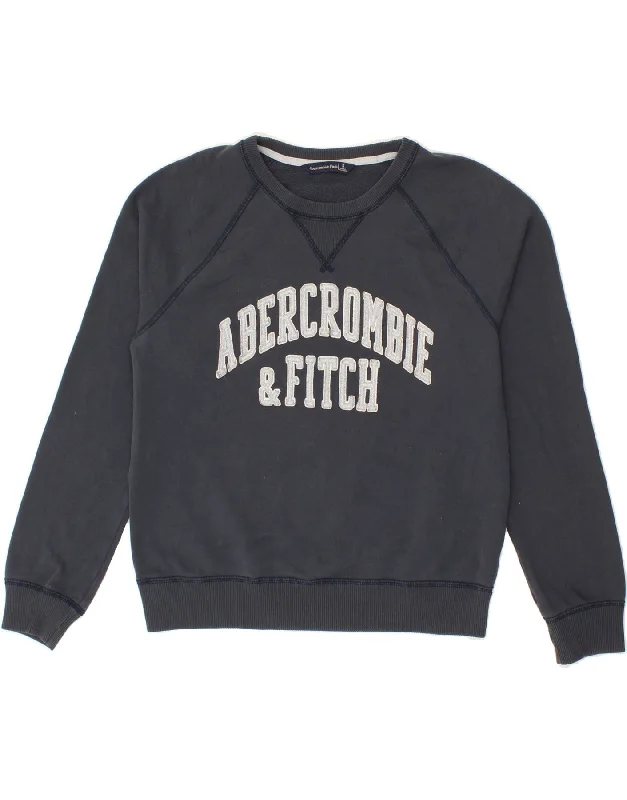 ABERCROMBIE & FITCH Womens Graphic Sweatshirt Jumper UK 10 Small Navy Blue Hoodie with Oversized Fit Loose Comfortable ABERCROMBIE & FITCH Womens Graphic Sweatshirt Jumper UK 10 Small Navy Blue Hoodie with Oversized Fit Loose Comfortable