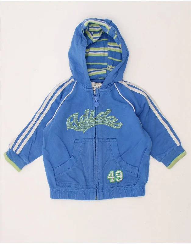 ADIDAS Baby Boys Graphic Zip Hoodie Sweater 9-12 Months Blue Cotton Hoodie with Back Slit Movement Comfort