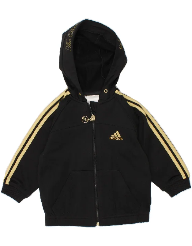 ADIDAS Baby Girls Graphic Zip Hoodie Sweater 9-12 Months Black Polyester Hoodie with Button Classic Timeless
