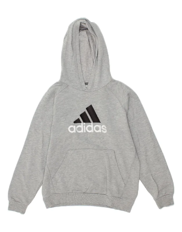 ADIDAS Boys Graphic Hoodie Jumper 11-12 Years Grey Cotton