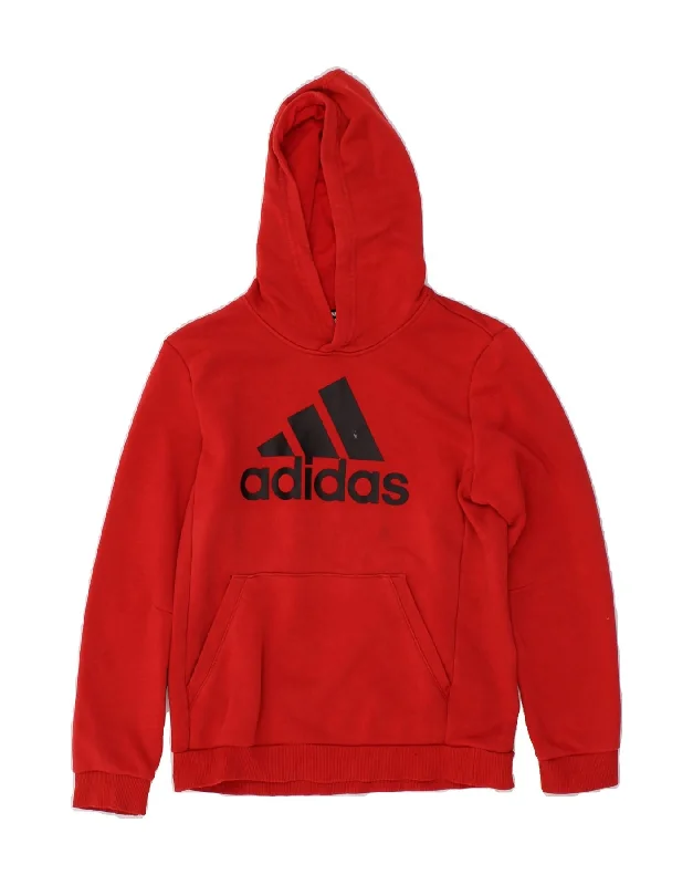 ADIDAS Boys Graphic Hoodie Jumper 11-12 Years Red Cotton