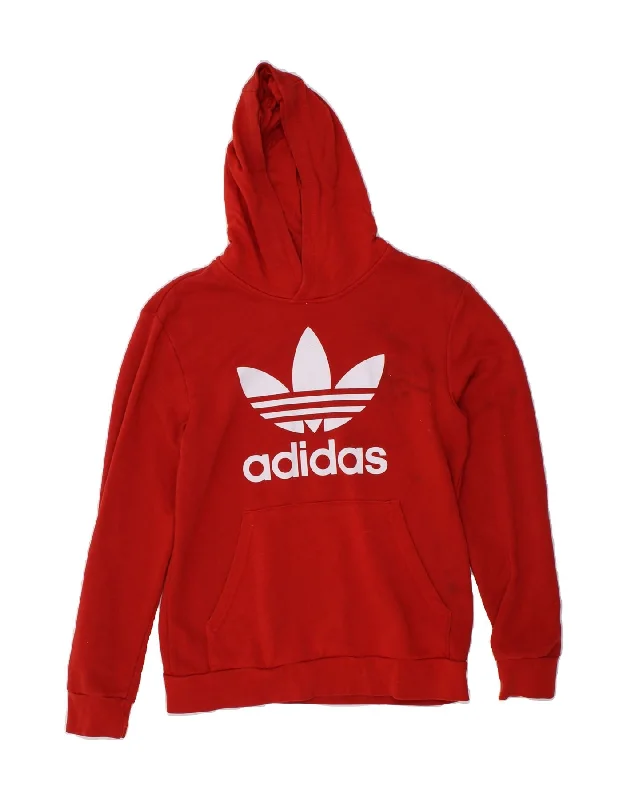 ADIDAS Boys Graphic Hoodie Jumper 14-15 Years Red Cotton