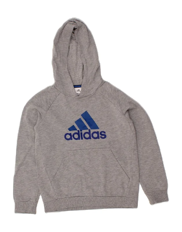 ADIDAS Boys Graphic Hoodie Jumper 9-10 Years Grey Cotton