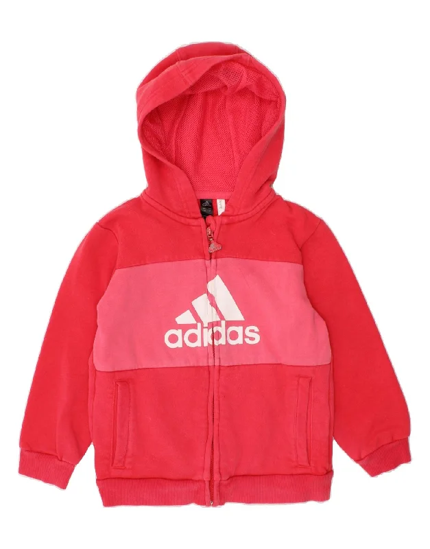 ADIDAS Boys Graphic Zip Hoodie Sweater 2-3 Years Red Cotton Hoodie with Thumb Holes Functional Cozy