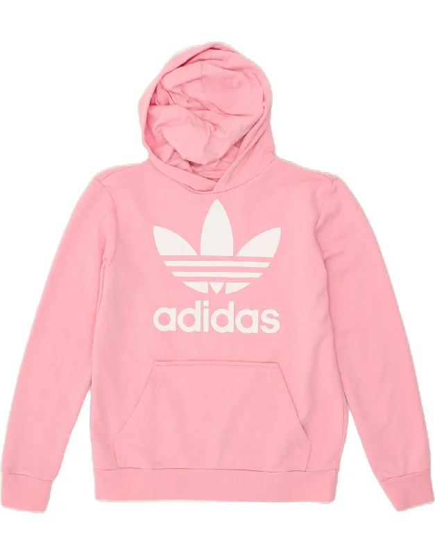 ADIDAS Girls Graphic Hoodie Jumper 13-14 Years Pink Cotton