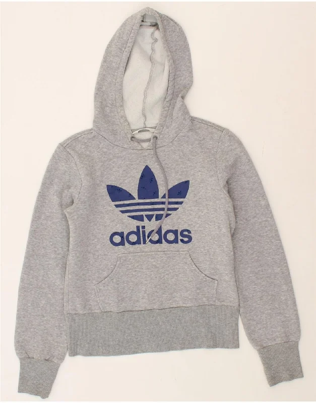 ADIDAS Womens Graphic Hoodie Jumper EU 34 Small Grey Cotton