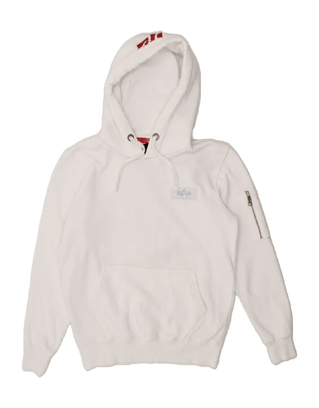 ALPHA INDUSTRIES Mens Graphic Hoodie Jumper XS White Cotton