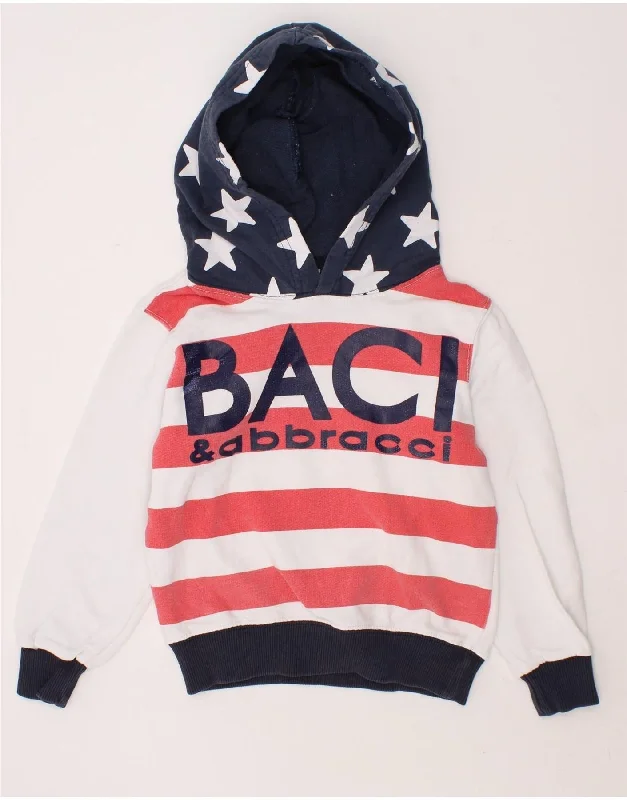 BACI & ABBRACCI Boys Graphic Hoodie Jumper 3-4 Years White Colourblock Cotton Hoodie Fleece Lining Warmth