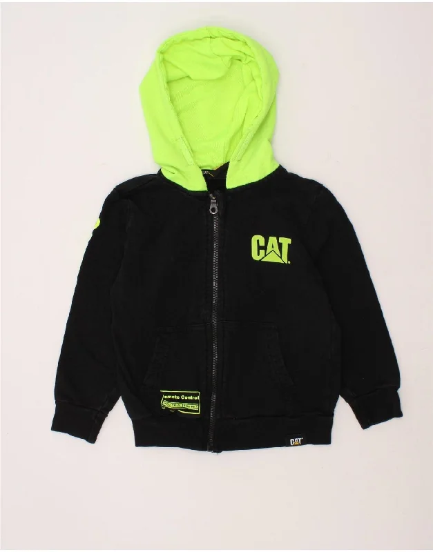 CATERPILLAR Boys Graphic Zip Hoodie Sweater 3-4 Years Black Colourblock Hoodie Crop Top Short Trendy