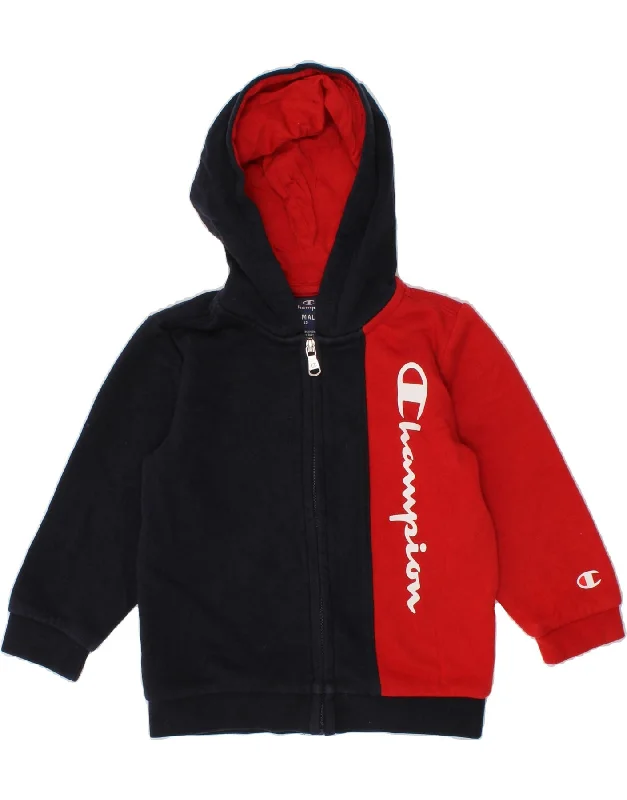 CHAMPION Baby Boys Graphic Zip Hoodie Sweater 9-12 Months Small Navy Blue Hoodie with Hem Raw Edge Edgy Unfinished