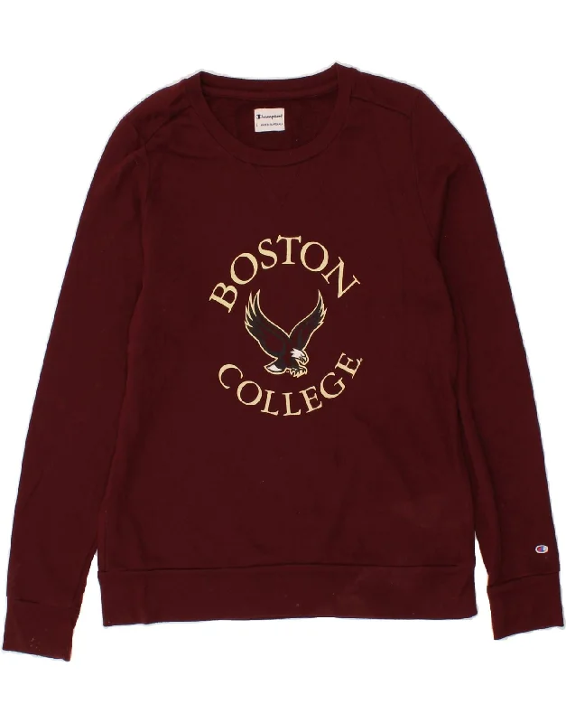 CHAMPION Mens Boston College Graphic Sweatshirt Jumper Large Burgundy Hoodie with Pocket Utility Practical CHAMPION Mens Boston College Graphic Sweatshirt Jumper Large Burgundy Hoodie with Pocket Utility Practical