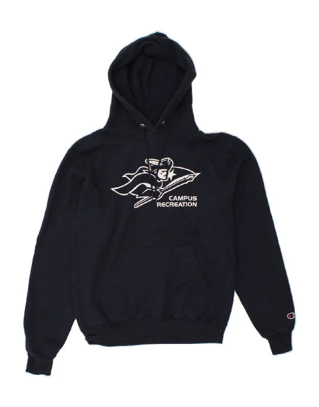 CHAMPION Mens Campus Recreation Graphic Hoodie Jumper Small Navy Blue Hoodie with Crew Neck Simple Timeless