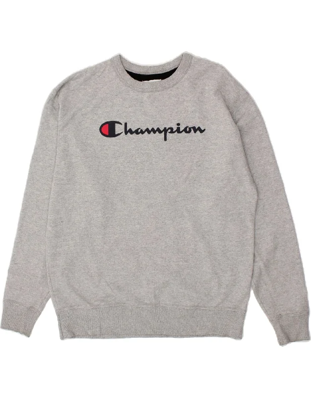 CHAMPION Mens Graphic Sweatshirt Jumper Large Grey Cotton