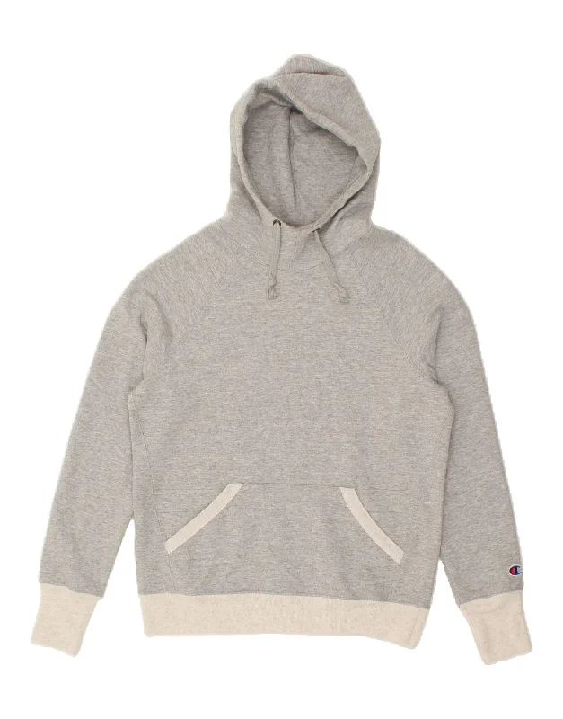 CHAMPION Mens Hoodie Jumper XS Grey Polyester Hoodie with Contrast Stitching Detailed Premium CHAMPION Mens Hoodie Jumper XS Grey Polyester Hoodie with Contrast Stitching Detailed Premium