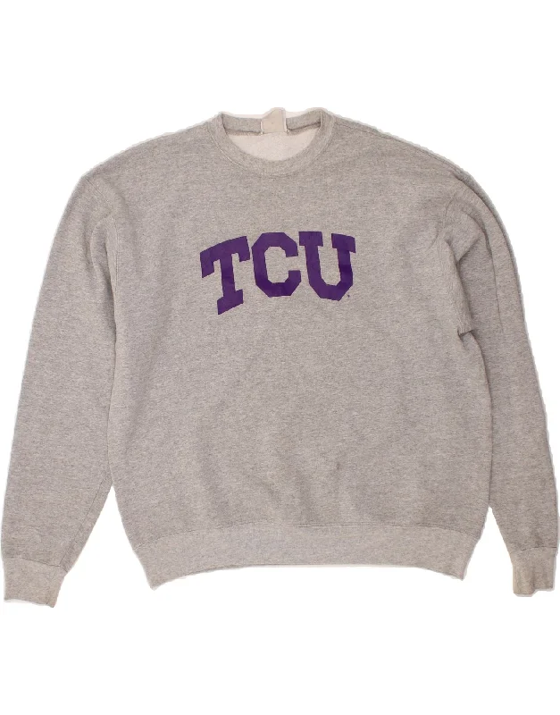 CHAMPION Mens TCU Graphic Sweatshirt Jumper Large Grey Cotton Hoodie with Zipper Versatile Modern