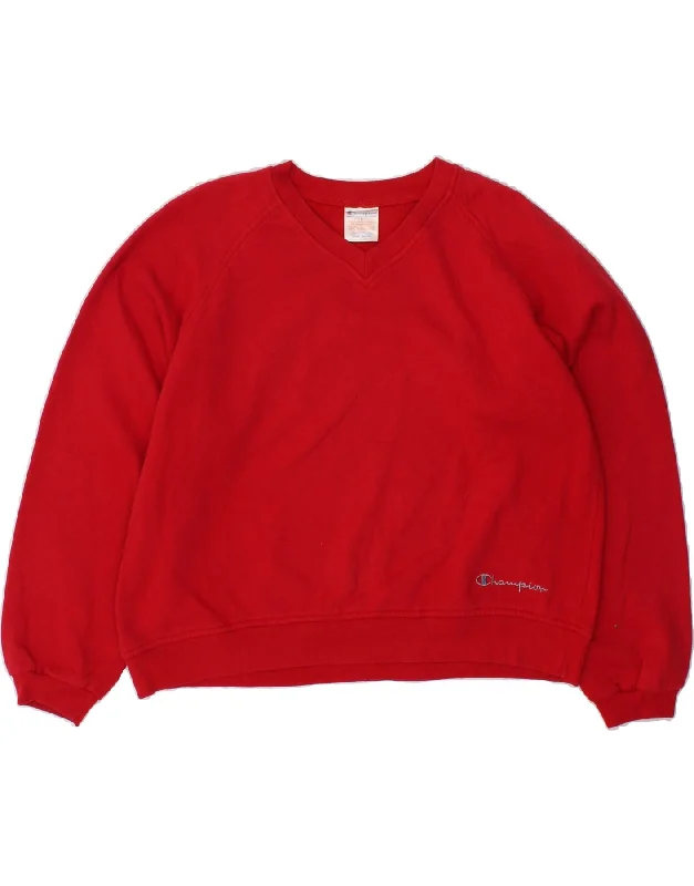 CHAMPION Womens Oversized Crop Sweatshirt Jumper UK 14 Medium Red Cotton