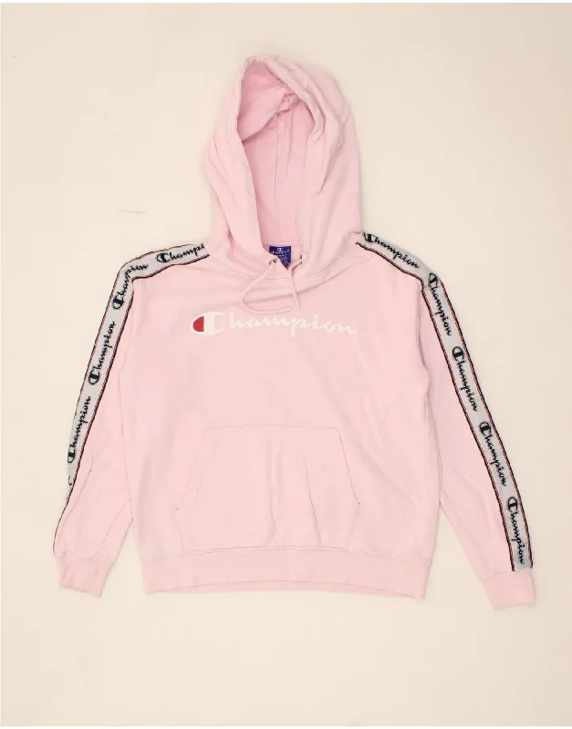 CHAMPION Womens Oversized Graphic Hoodie Jumper UK 6 XS Pink Cotton Hoodie with Drawcord Adjustable Secure