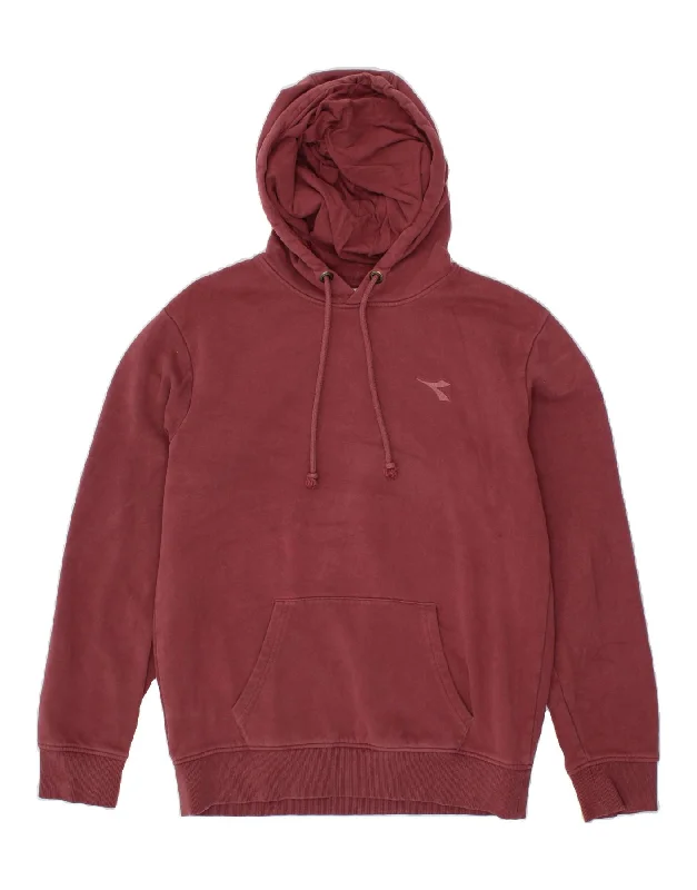 DIADORA Mens Hoodie Jumper Large Maroon Cotton