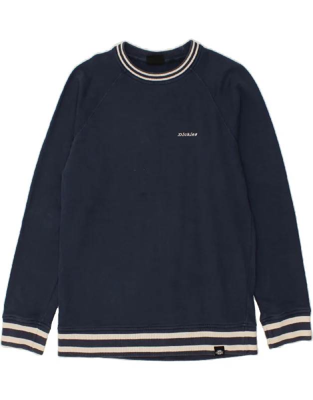 DICKIES Mens Sweatshirt Jumper Large Navy Blue Cotton Hoodie with Longline Fit Extended Stylish