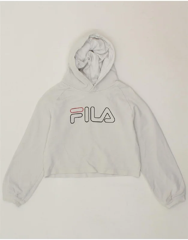 FILA Girls Graphic Crop Hoodie Jumper 9-10 Years  White Cotton