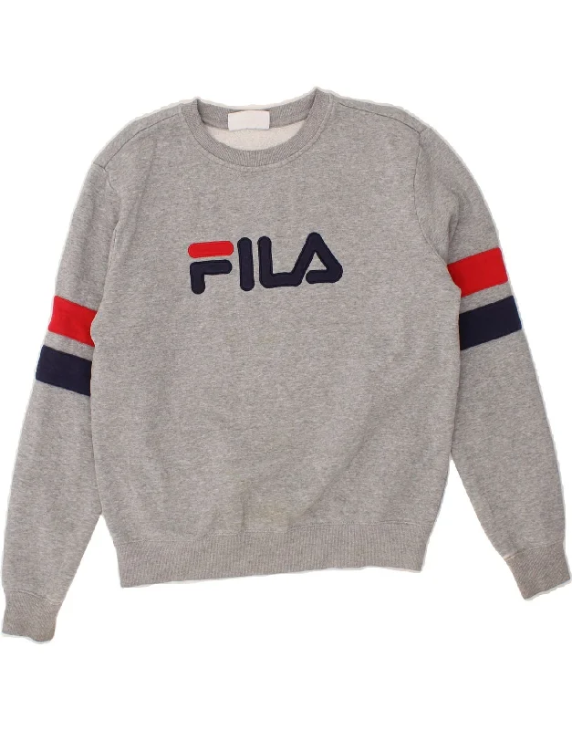 FILA Mens Graphic Sweatshirt Jumper Large Grey Striped Cotton Hoodie with Cuffed Sleeves Snug Secure FILA Mens Graphic Sweatshirt Jumper Large Grey Striped Cotton Hoodie with Cuffed Sleeves Snug Secure