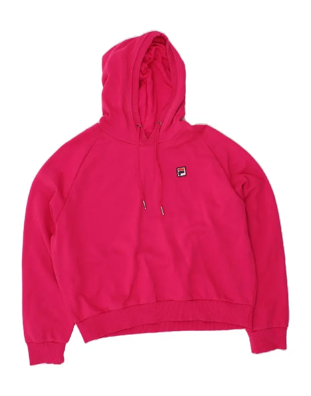 FILA Womens Hoodie Jumper UK 20 2XL Pink Cotton Hoodie with Hidden Zipper Minimalist Clean FILA Womens Hoodie Jumper UK 20 2XL Pink Cotton Hoodie with Hidden Zipper Minimalist Clean