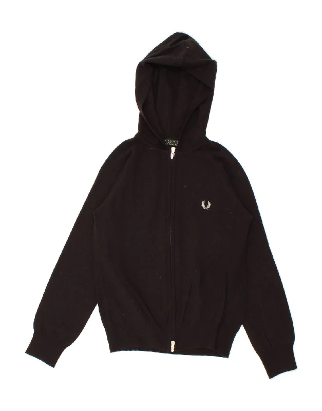 FRED PERRY Boys Zip Hoodie Sweater 9-10 Years Medium Black