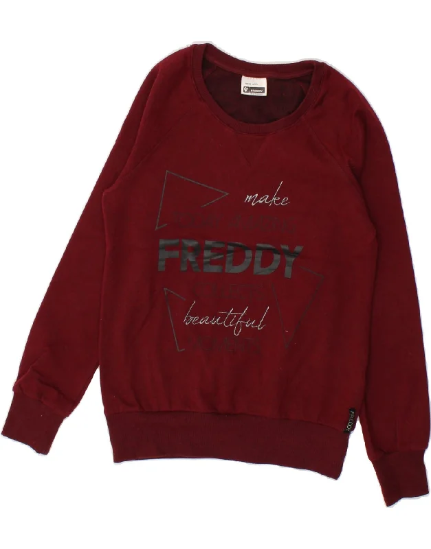 FREDDY Womens Graphic Sweatshirt Jumper UK 10 Small  Maroon Cotton