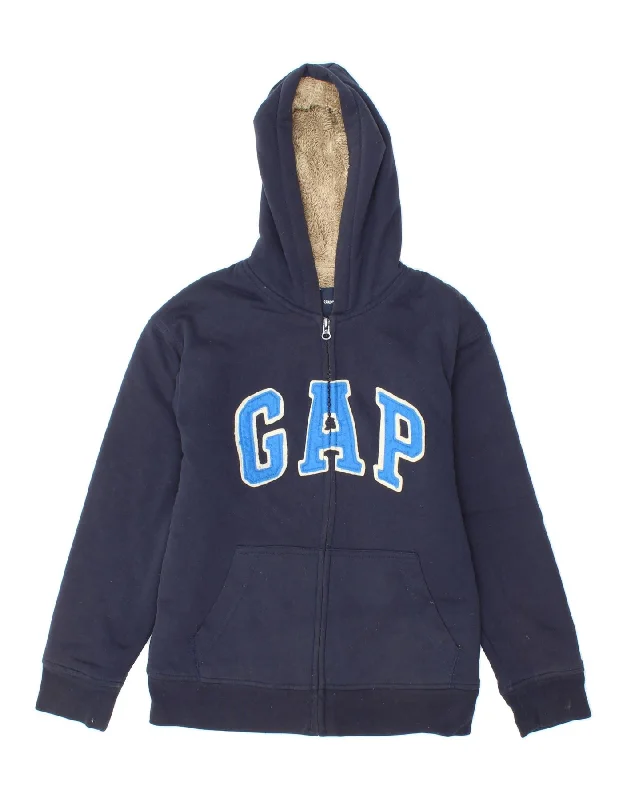 GAP Boys Graphic Zip Hoodie Sweater 11-12 Years XL Navy Blue Polyester