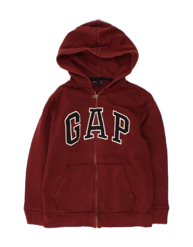 GAP Boys Graphic Zip Hoodie Sweater 7-8 Years Medium Burgundy Cotton