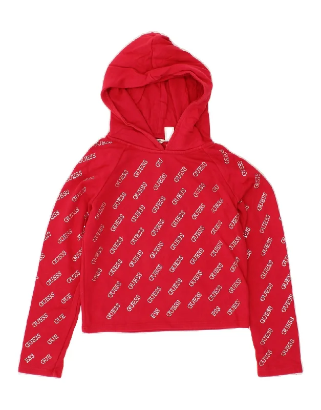 GUESS Girls Graphic Hoodie Jumper 9-10 Years Red Cotton