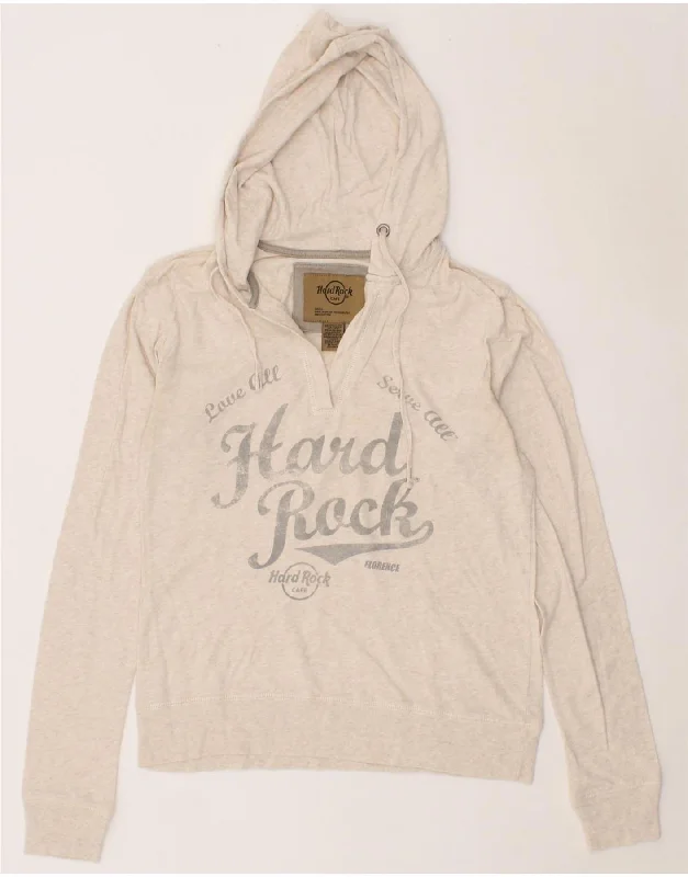 HARD ROCK CAFE Womens Florence Graphic Hoodie Jumper UK 10 Small Beige