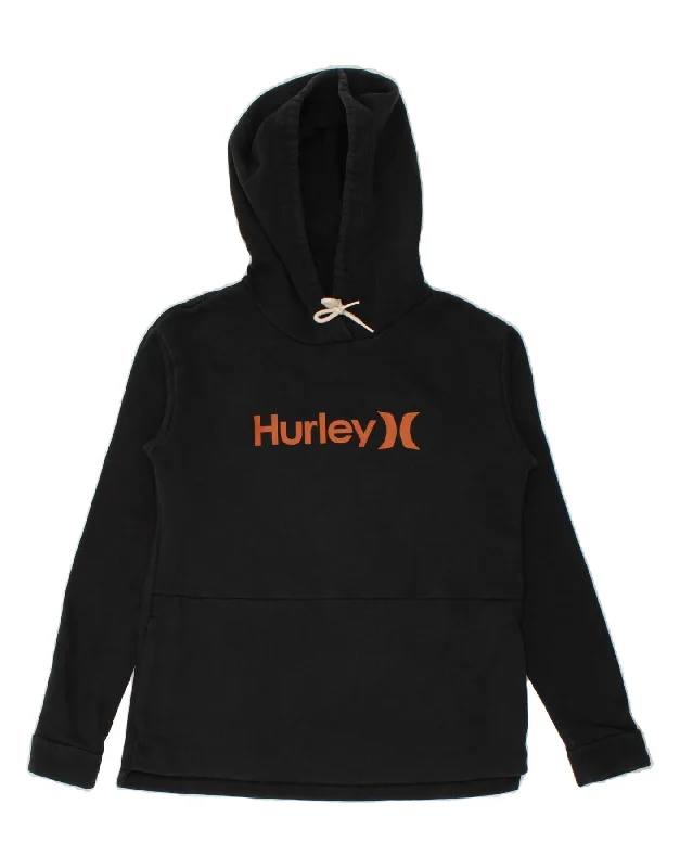 HURLEY Womens Graphic Hoodie Jumper UK 10 Small Black